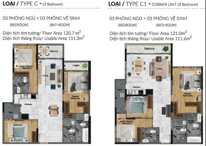 Mặt bằng căn hộ 3PN