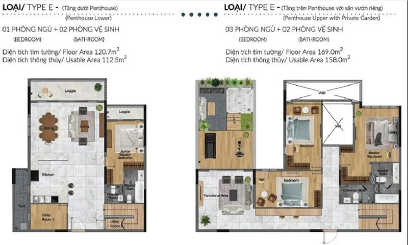 Mặt bằng Penhouse loại E khu Diamond Alnata Plus Celadon City