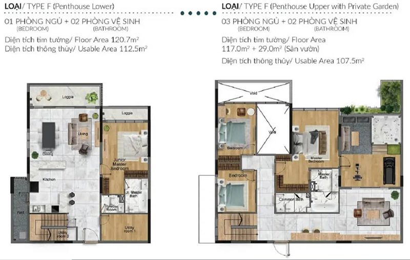 Mặt bằng Penhouse loại F khu Diamond Alnata Plus Celadon City